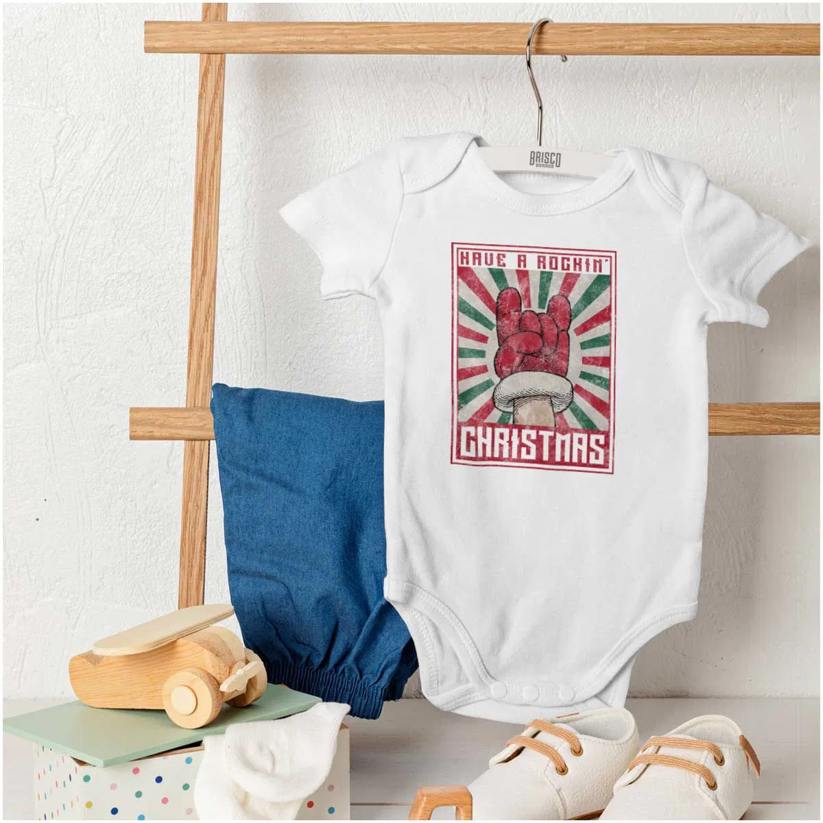 Детский боди-комбинезон с коротким рукавом Have A Rockin Christmas Poster Brisco Brands, White — фото 4