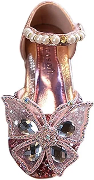 Детские туфли Мэри Джейн с принтом, Flower Girl Shoes, Sparkly Butterfly Accent, Athena, Rose Gold