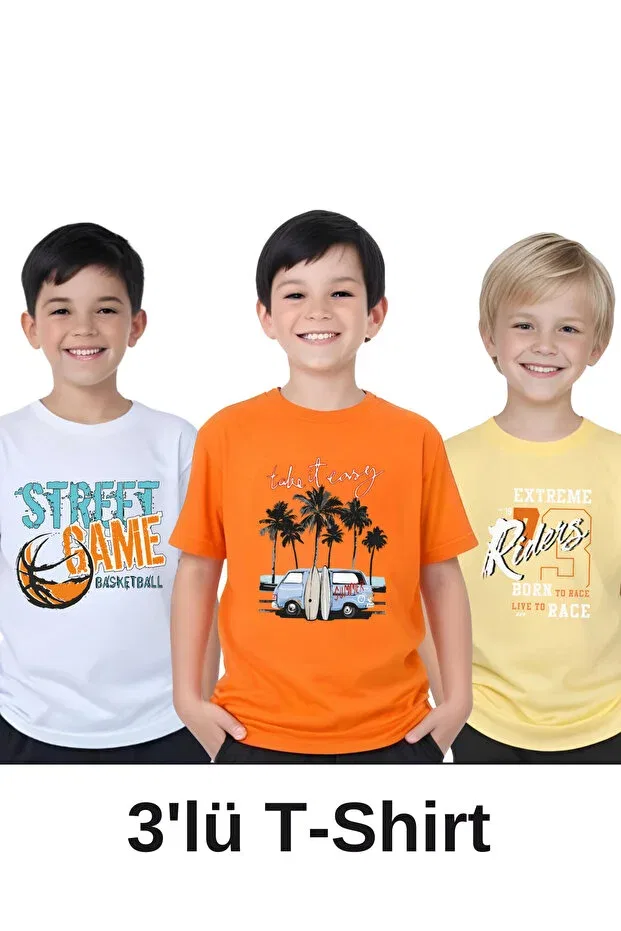 Детский комплект футболок с принтом Take-Street-Riders Ya Ko Kids, Orange-White-Yellow