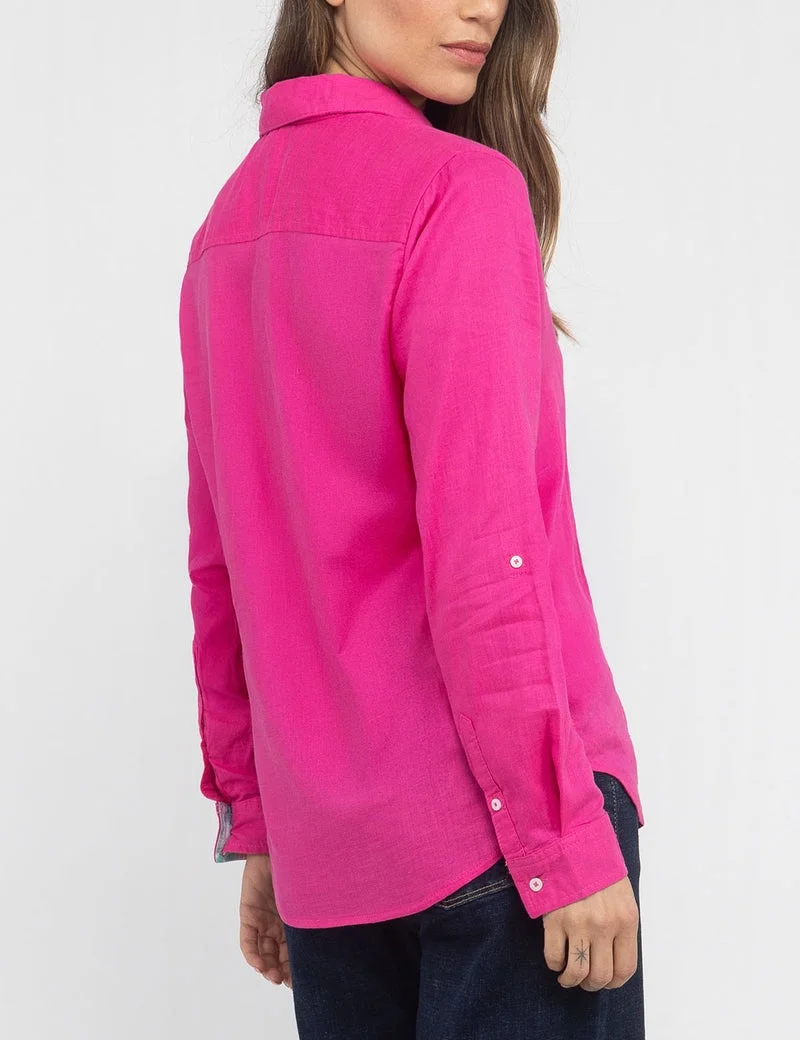 Женская рубашка U.S. Polo Assn. Water Floral Linen Roll Sleeve, фуксия — фото 2