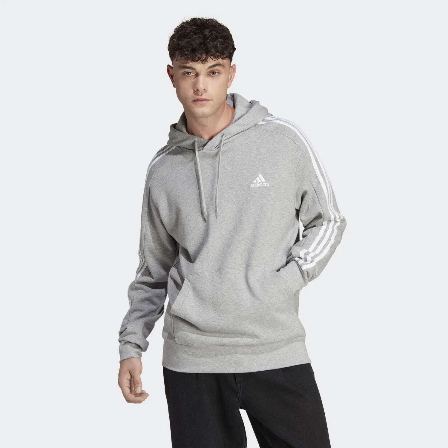 Мужское спортивное худи с длинным рукавом Essentials French Terry 3-Streifen Hoodie Adidas, Grau Weiss