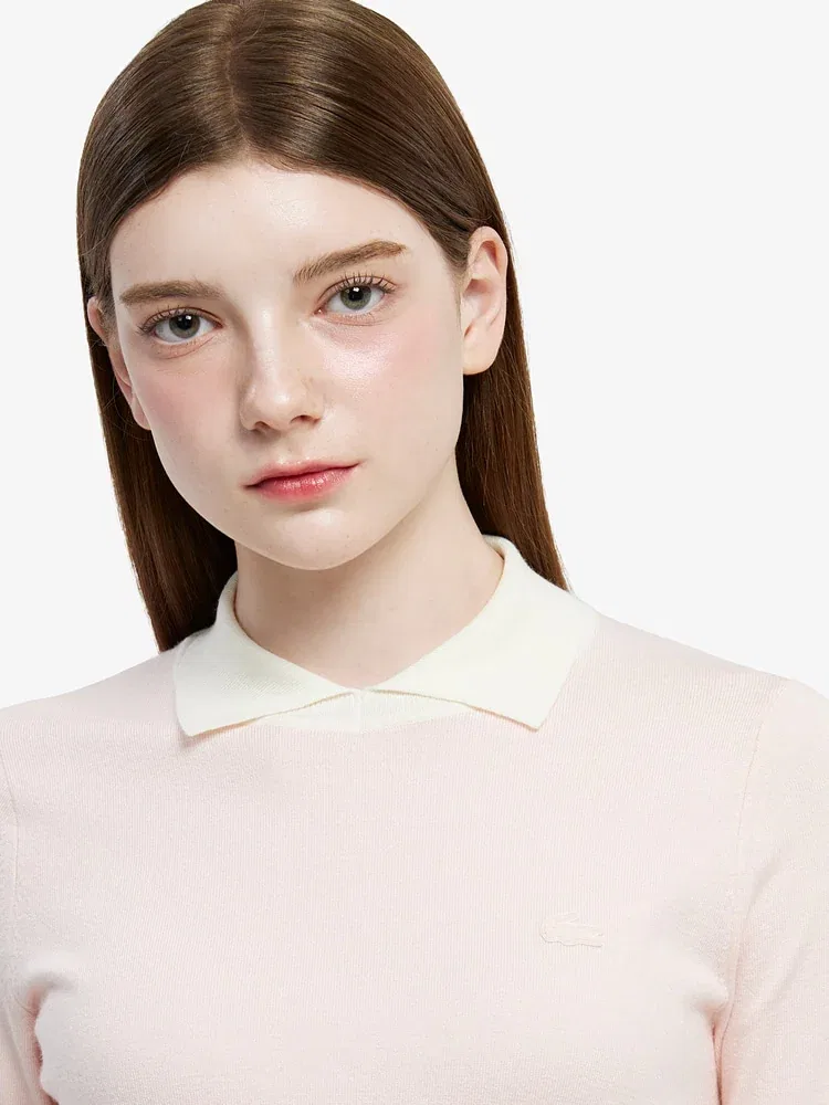 Свитер LACOSTE Pink с контрастным воротником — фото 2