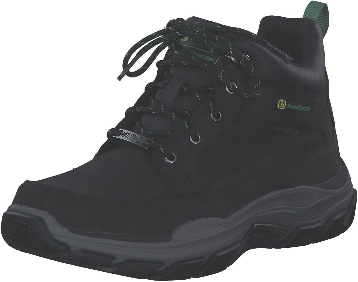 

Мужские ботинки Skechers John Deere: Respected - водонепроницаемые кожаные полуботинки на шнуровке средней высоты Landin, Black Leather Trim