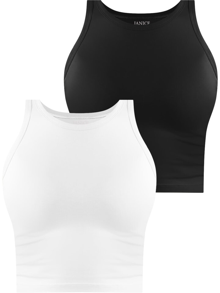 

Топ Janice 2 x Damen crop hochgeschlossen Niah, черный/белый