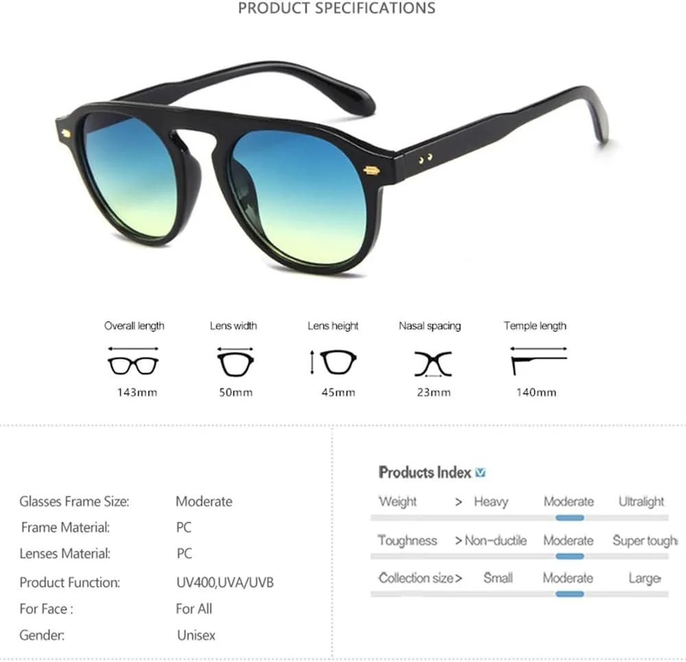 

Винтажные круглые ретро-солнцезащитные очки для мужчин и женщин, элегантные очки, модные очки с заклепками, защита от ультрафиолета UV400 KTUCN, Black Yellow