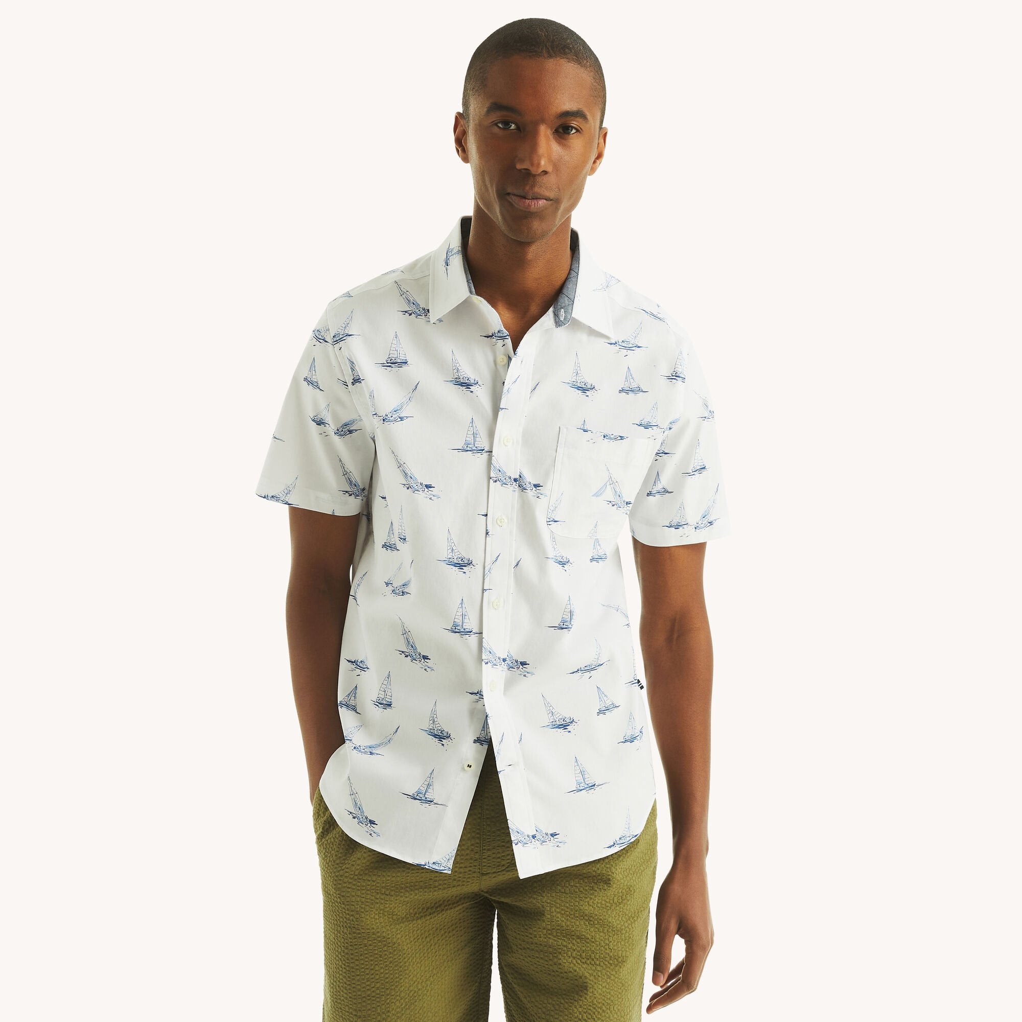 

Мужская рубашка Nautica Oxford с коротким рукавом и принтом, цвет bright white