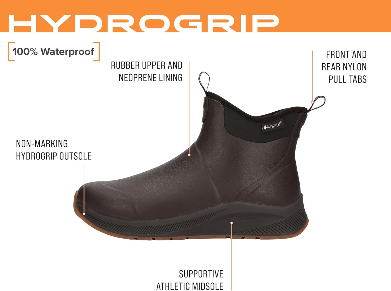 Мужские гидроботинки FROGG TOGGS Hydrogrip, водонепроницаемые, комфортные, утепленные, с хорошим сцеплением, для рыбалки, ботинки до щиколотки, коричневый — фото 2