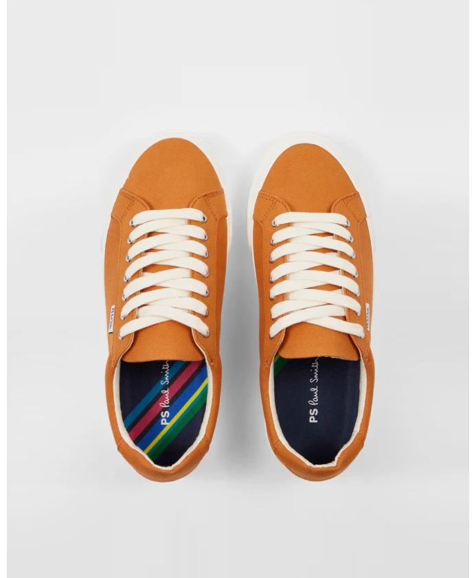 Оранжевые парусиновые кеды с низким голенищем и шнуровкой. Ps By Paul Smith, оранжевый — фото 4
