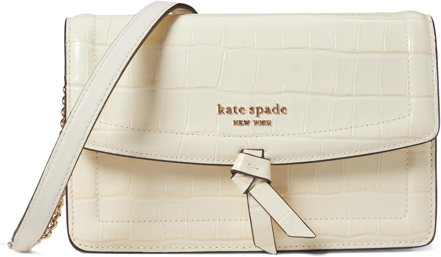 

Кошелек Kate Spade New York Knott Croc Embossed Leather Flap Crossbody, цвет Halo White