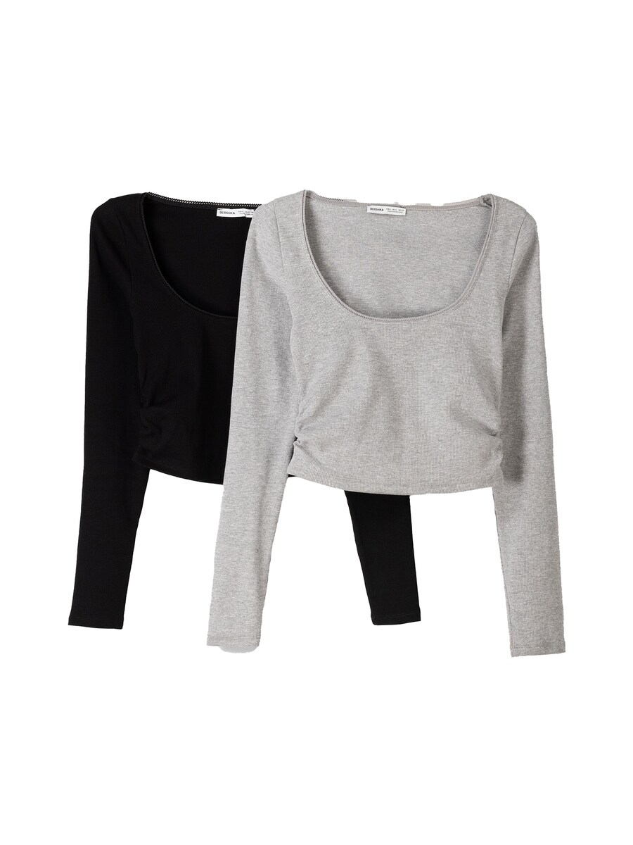 

Рубашка Bershka, цвет Grey/Black