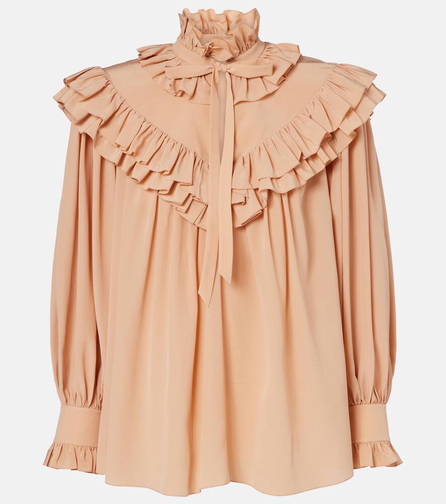 

Шёлковая блузка из крепдешина с рюшами Chloé, Sand Brown