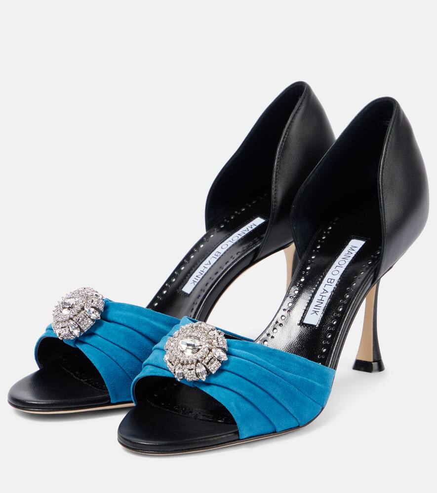 Ansak 90 расшитые замшевые мюли Manolo Blahnik, 4054 Dblu/0015 Blck — фото 4