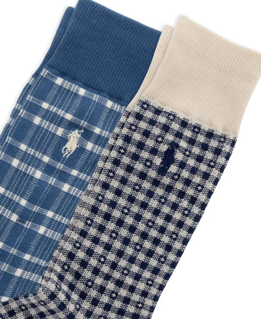 Мужские носки-поло в клетку, комплект из 2 штук Polo Ralph Lauren, синий/бежевый — фото 2