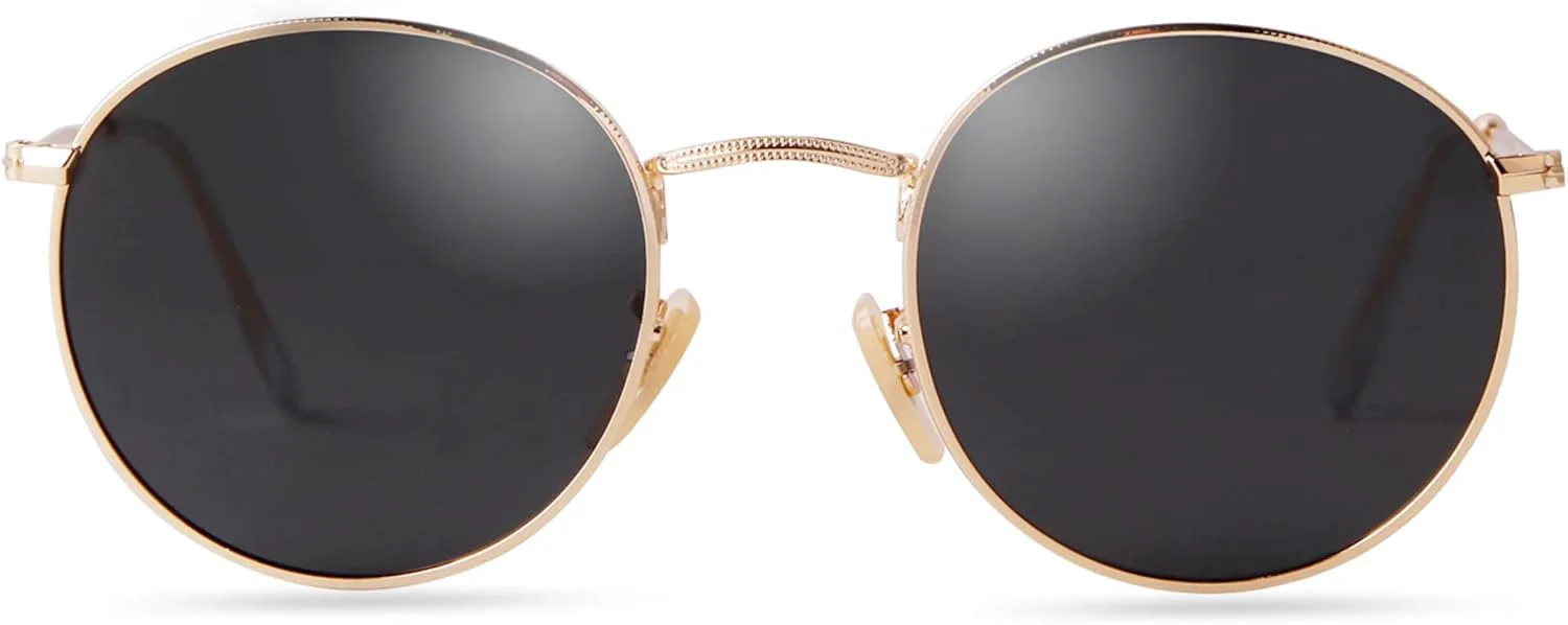 

Ретро круглые поляризованные солнцезащитные очки для женщин и мужчин в классической винтажной металлической оправе с защитой от УФ-излучения DQbhzh, Gold/Grey-