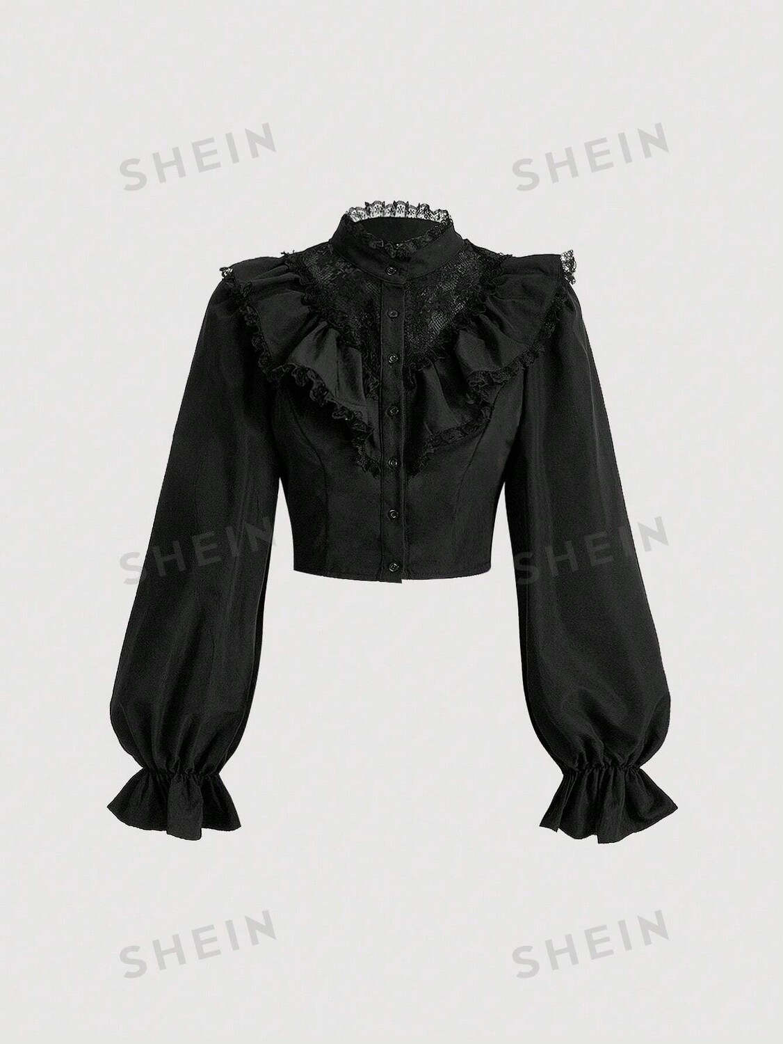 

MOD Укороченная блузка с рюшами и плиссированными рукавами Shein, черный