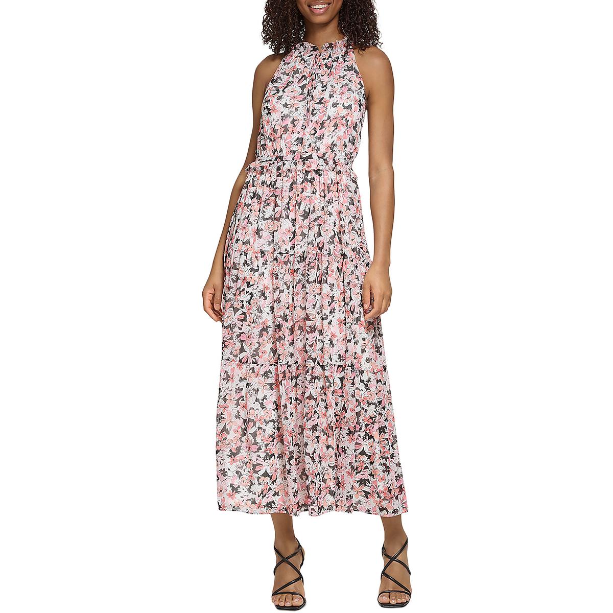 

Женское длинное платье макси с цветочным принтом Karl Lagerfeld Paris, цвет coral quartz