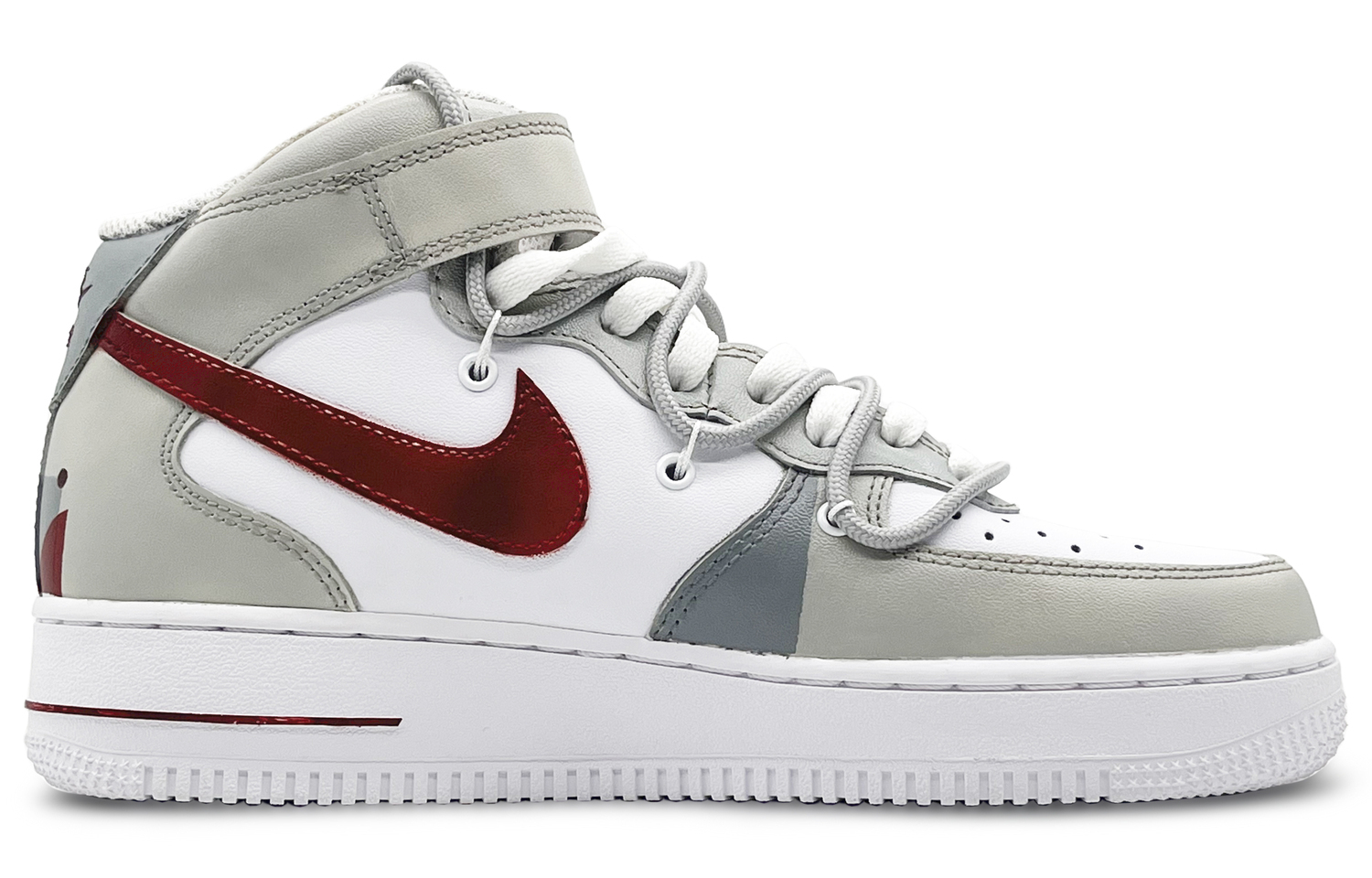 Nike Air Force 1 Антискользящие Износостойкие Высокие Скейтборд Кроссовки Женские Серые Красные — фото 3