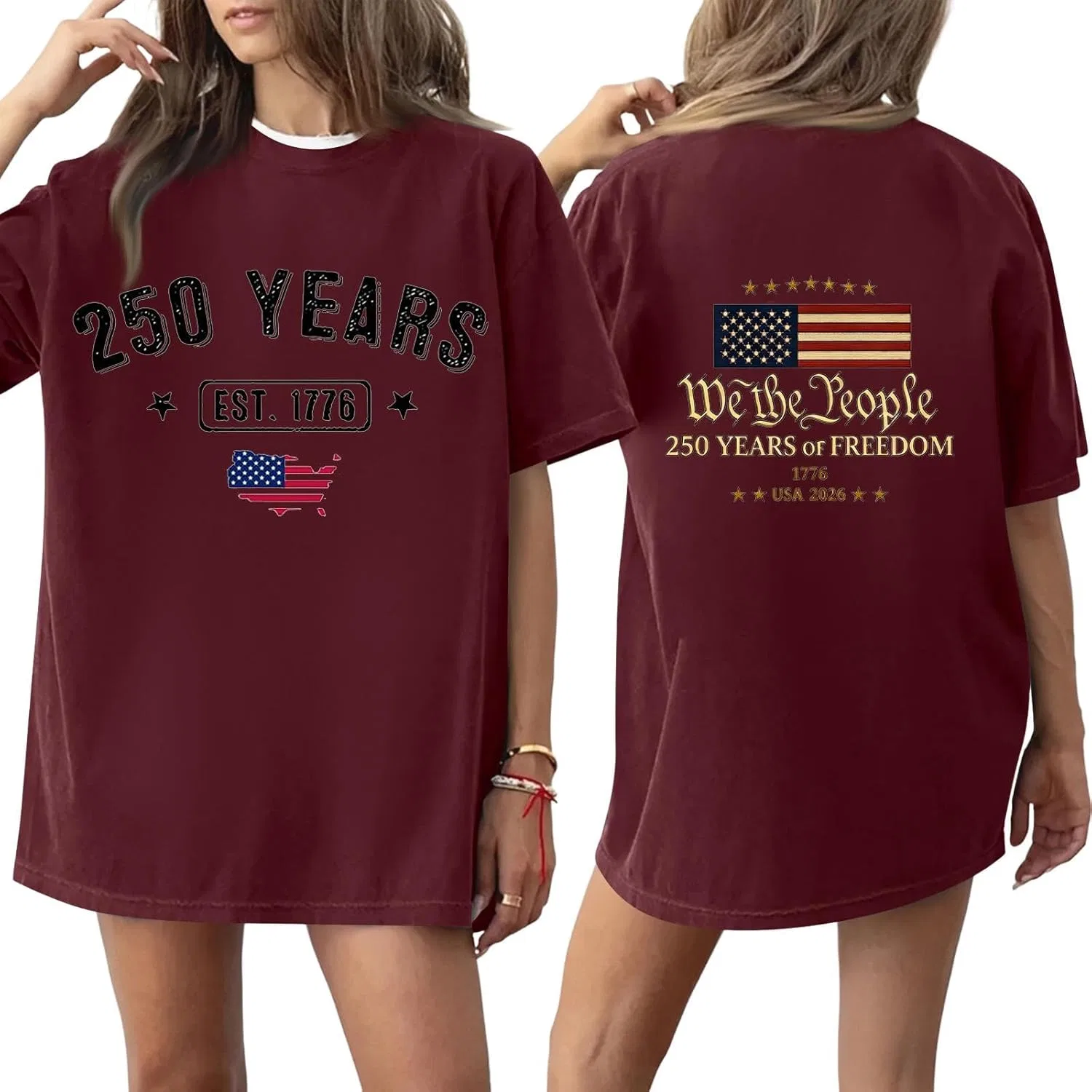 Блуза женская с принтом Independence Day, Polyester, 2-wine