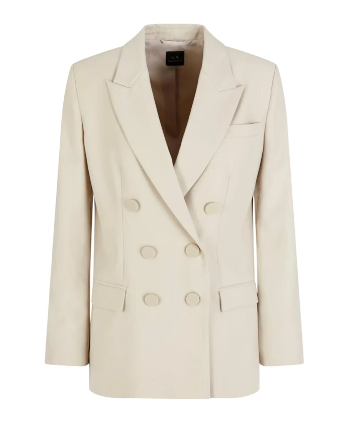 

Двубортный твиловый пиджак с металлическими пуговицами. Armani Exchange, бежевый