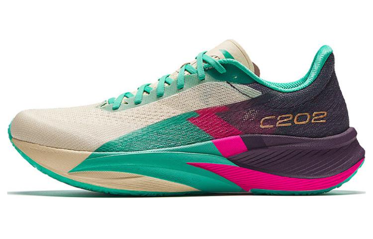 

Антискользящие износостойкие низкие марафонские беговые кроссовки Anta C202 5th Gen мужские бежево-зелено-красные