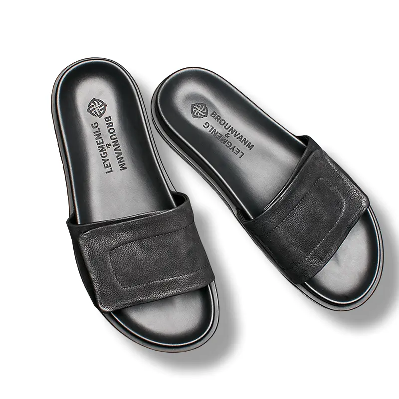 Скользоустойчивые шлепанцы на резиновой подошве Men's Black Brounvanm — фото 3