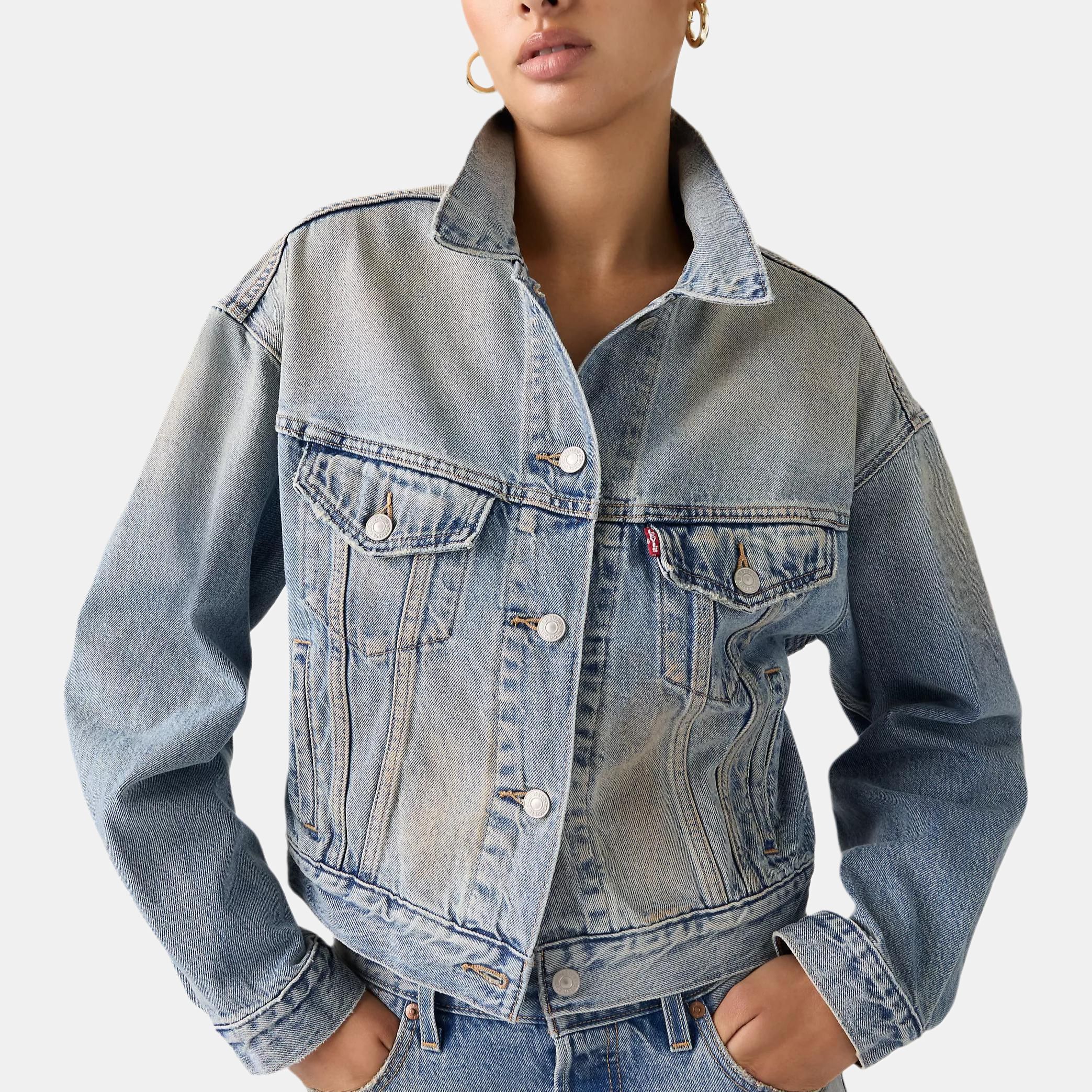 Кропированная косуха в стиле 90-х на пуговицах Levis, trail синий — фото 4