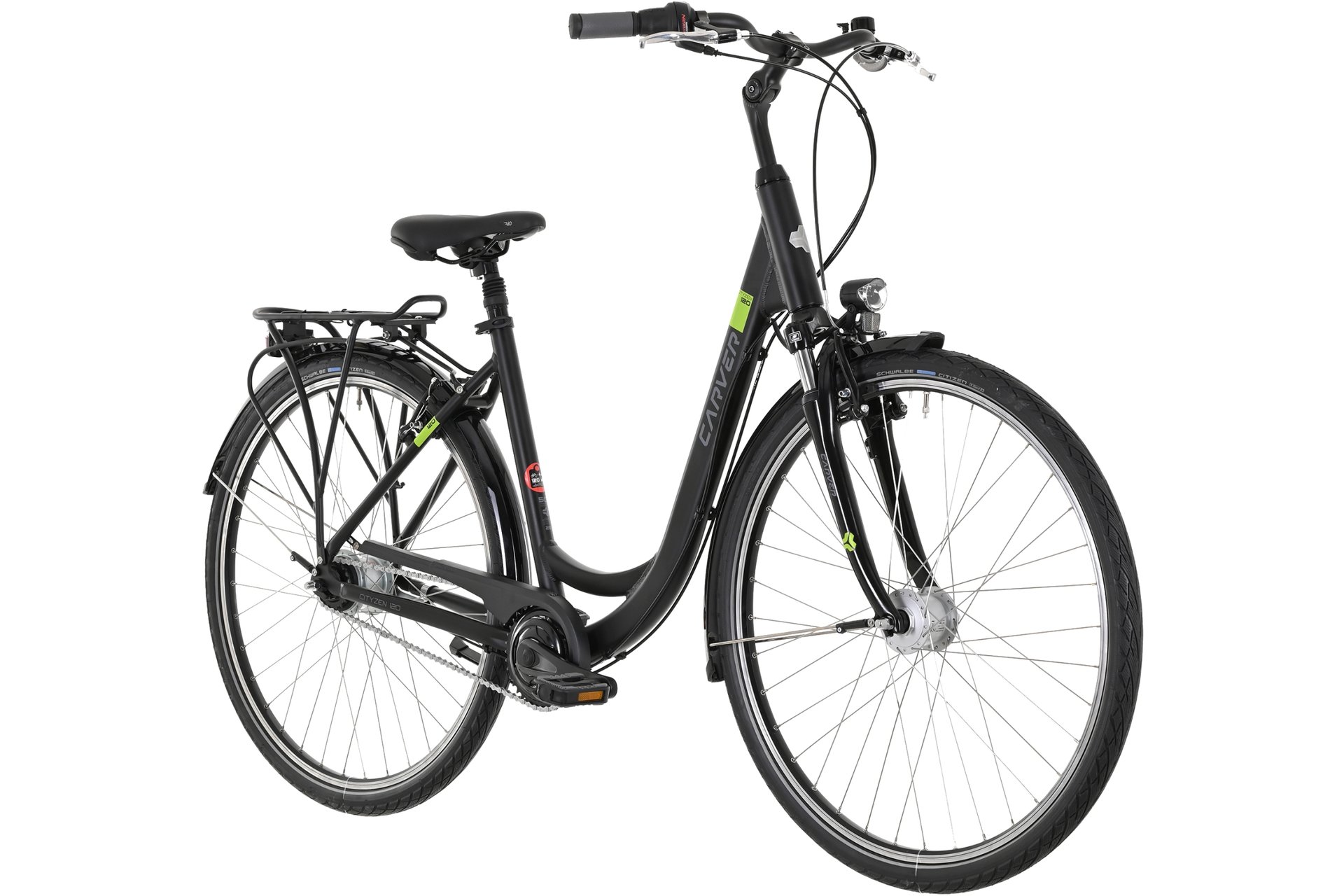Городской велосипед Carver Cityzen 120 - 28 дюймов - Tiefeinsteiger - 2024, цвет Schwarz|black applegreen darkgrey — фото 2