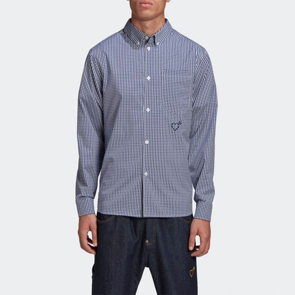 Рубашка originals x human made crossover embroidered long sleeves shirt blue Adidas, синий — фото 3