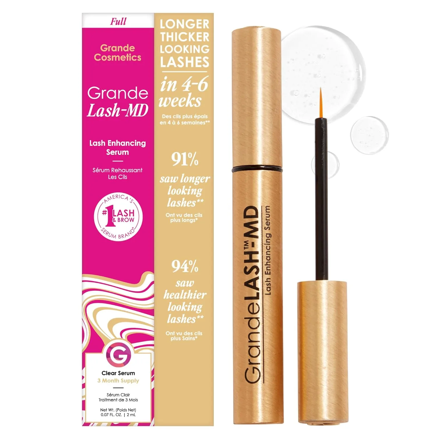 Сыворотка для роста ресниц GrandeLASH-MD от Grande Cosmetics - формула с пептидами и витаминами для более длинных, густых и пышных ресниц - протестировано офтальмологами, не тестируется на животных., 2 ml - 3 month supply