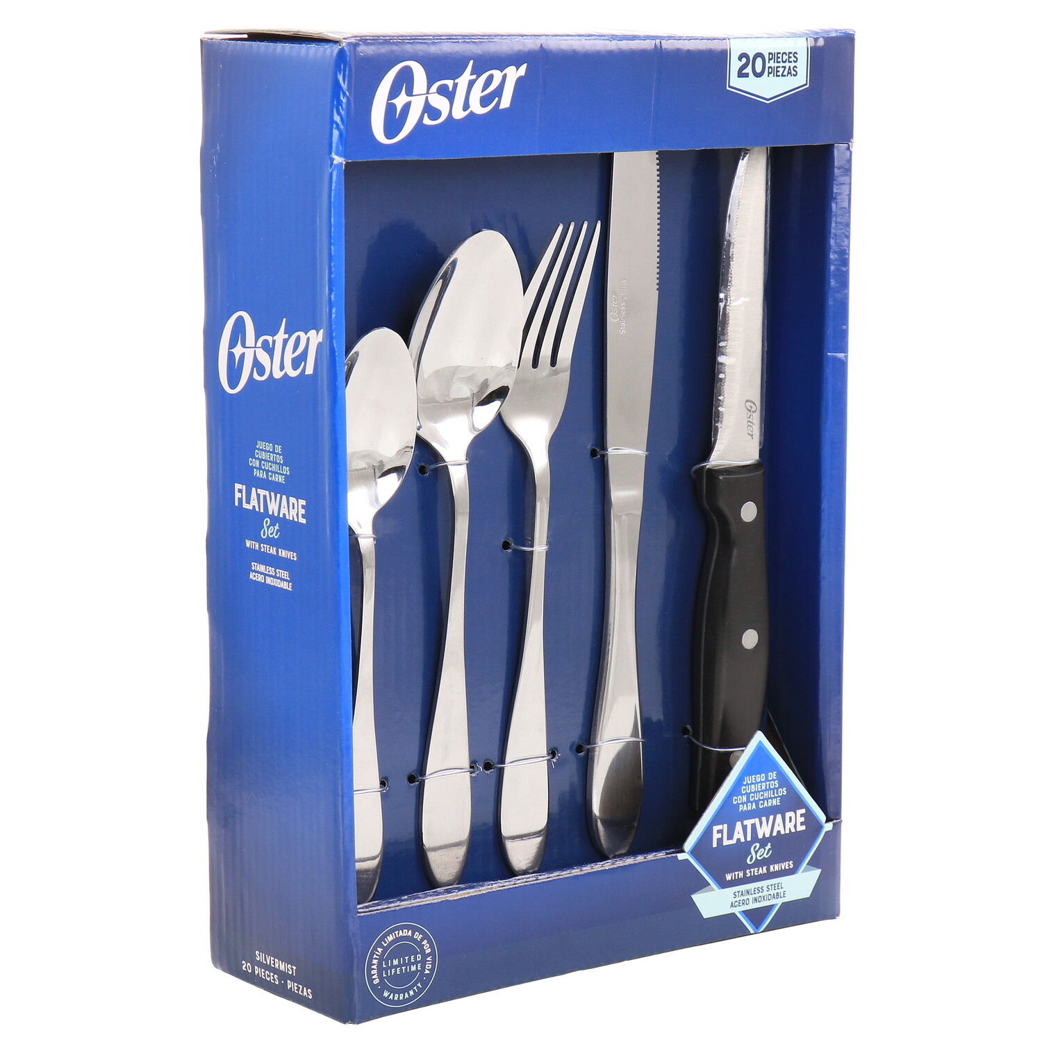 

Набор столовых приборов из нержавеющей стали Oster Silvermist из 20 предметов с ножами для стейка, цвет Stainless Steel