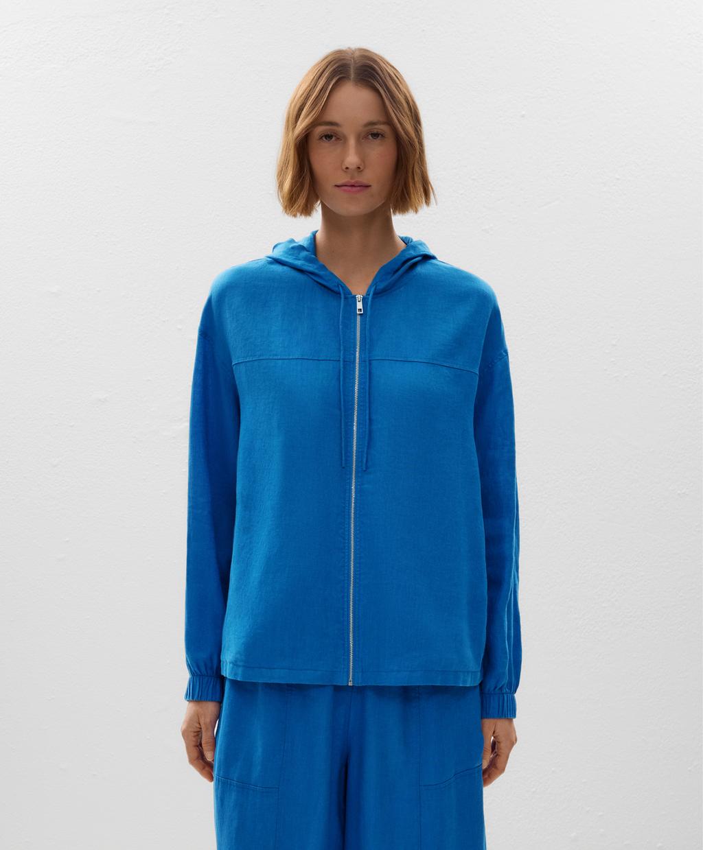 

Куртка с капюшоном из 100% льна Oysho, цвет Electric Blue