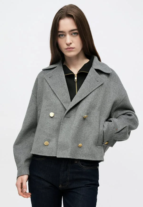 Двубортное летнее пальто-бушлат из шерстяной смеси Tommy Hilfiger, Med Heather Grey — фото 4