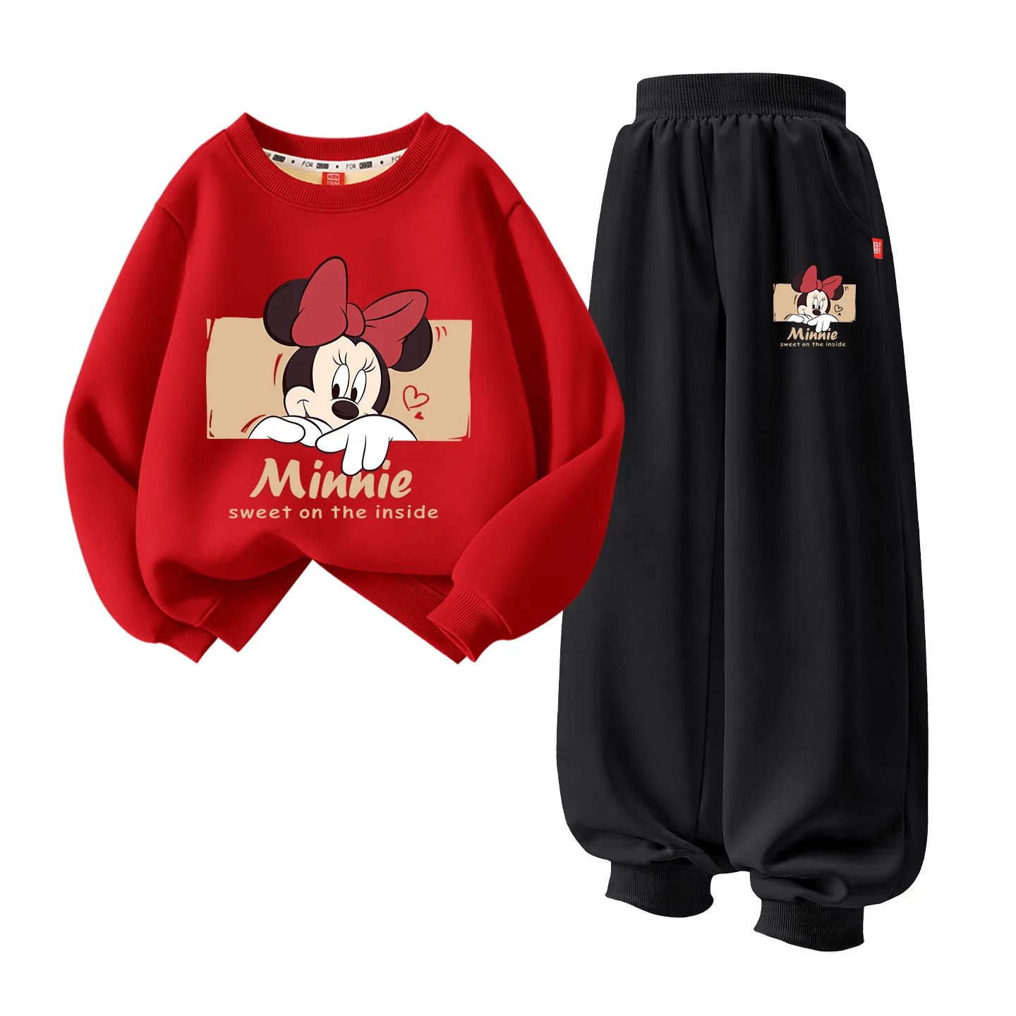 Детский спортивный костюм с круглым вырезом Disney, [Thickened and Fleece-Lined]Di Hide Red+Di Hide K Black