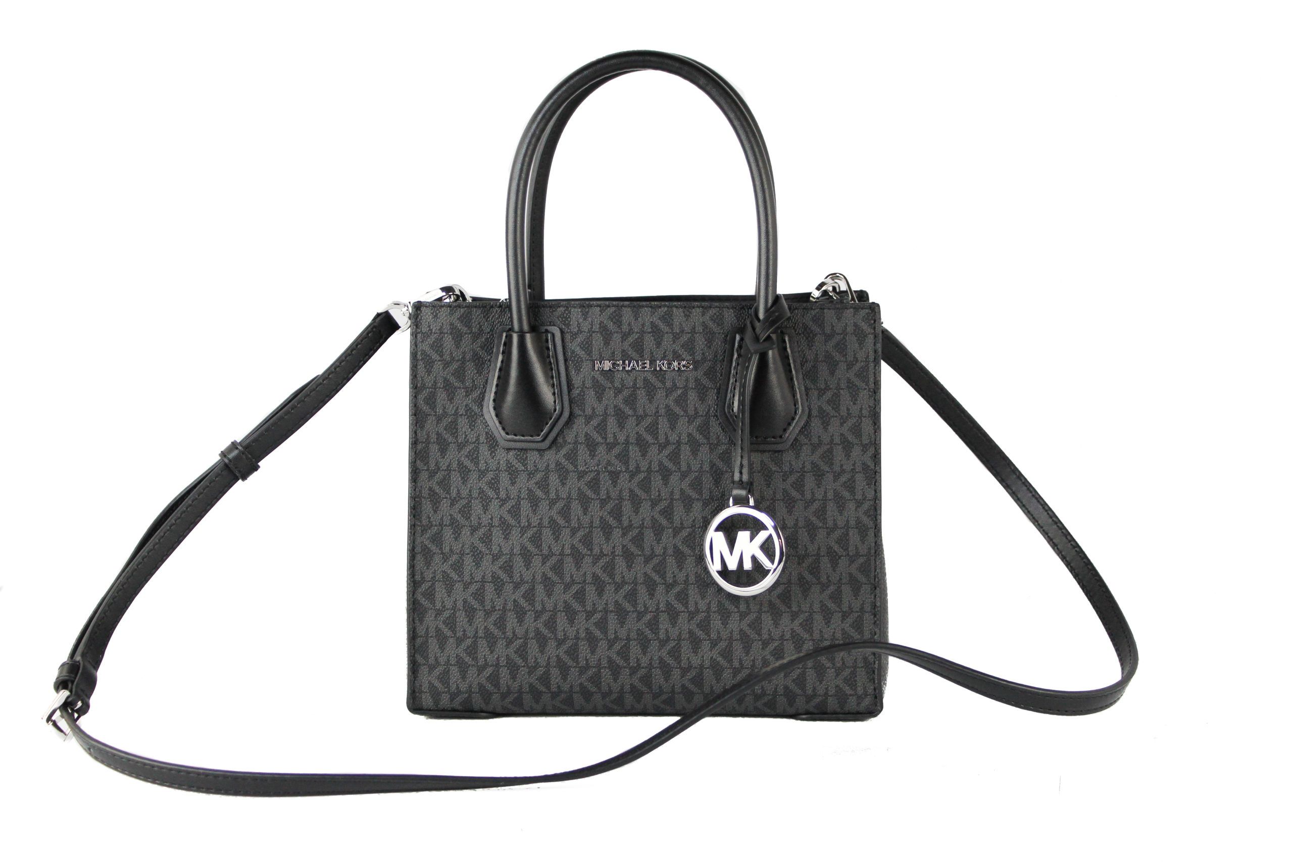

Сумка-мессенджер через плечо Mercer среднего размера из черной фирменной кожи Michael Kors