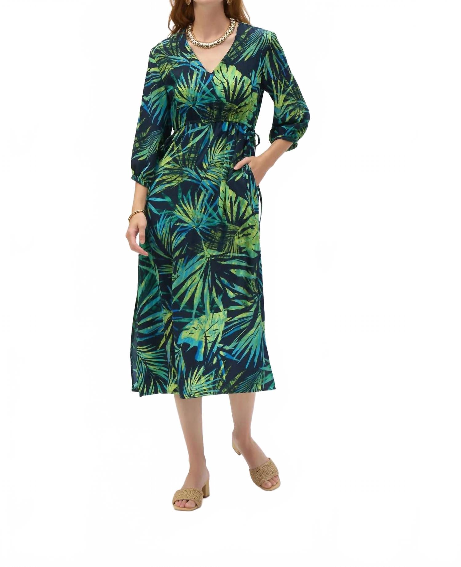 

Тропическое платье с V-образным вырезом миди в цвете "полуночный синий" / мультиколор Joseph Ribkoff