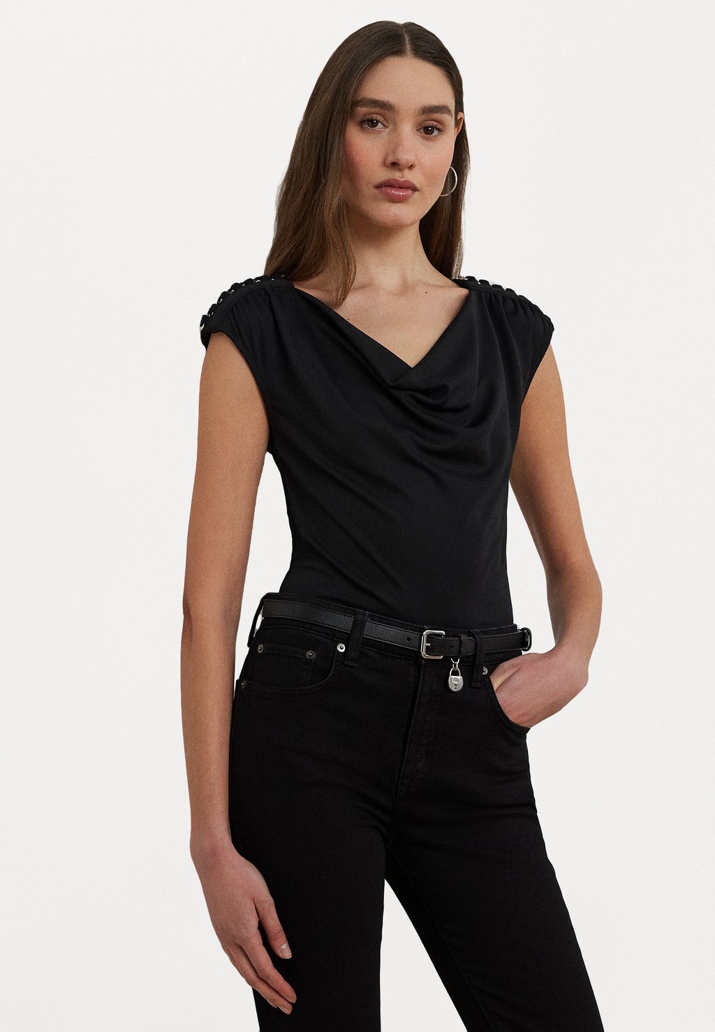 

Футболка с принтом PRIYANNE JERSEY SLEEVELESS COWLNECK TOP Lauren Ralph Lauren, черный