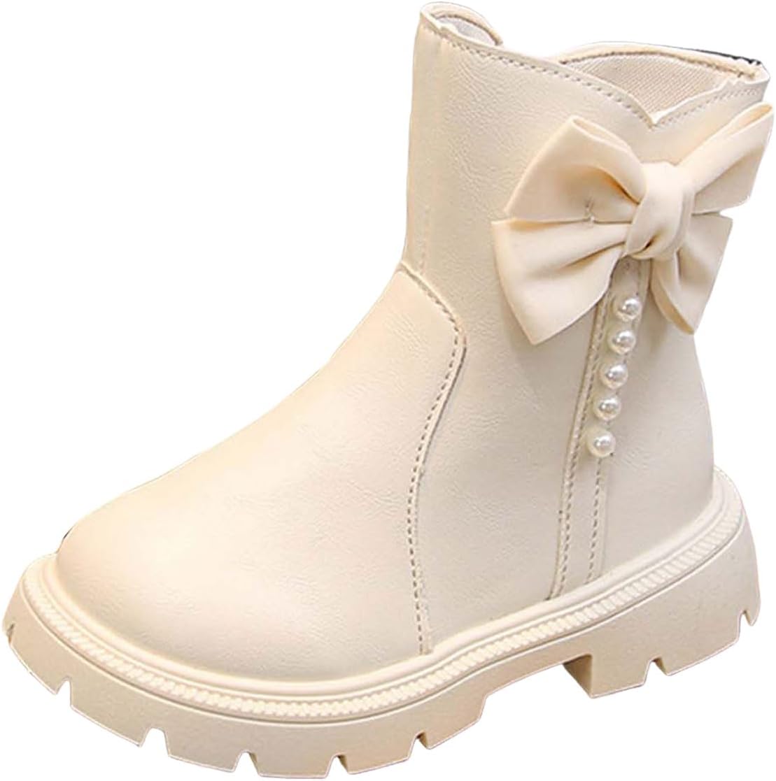 

Детские ковбойские ботинки IWIHMIV для девочек, круглый носок, западный стиль, средней высоты, с боковой молнией и бантиком, на все сезоны, Beige