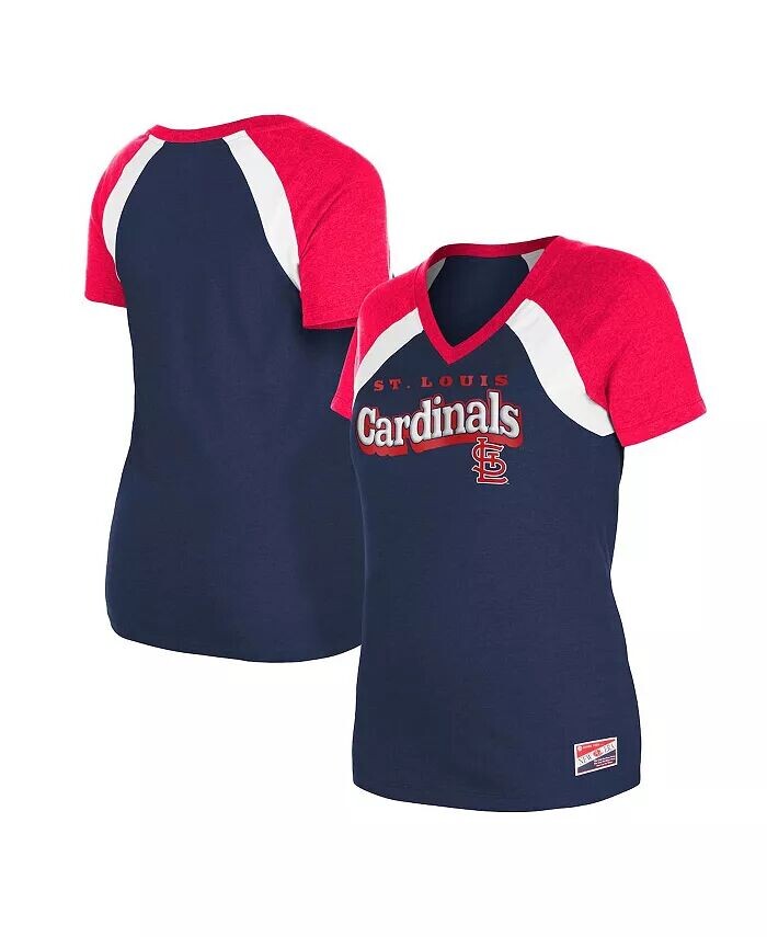 

Женская темно-синяя футболка St. Louis Cardinals с принтом реглан и v-образным вырезом New Era, синий