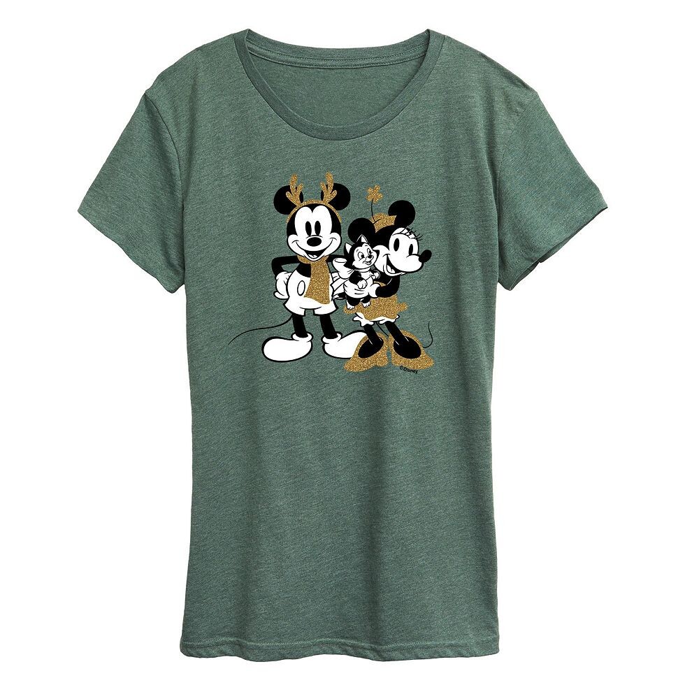 

Женская футболка Disney's Mickey Mouse с блестящим рисунком Микки и Минни Licensed Character, цвет Heather Green