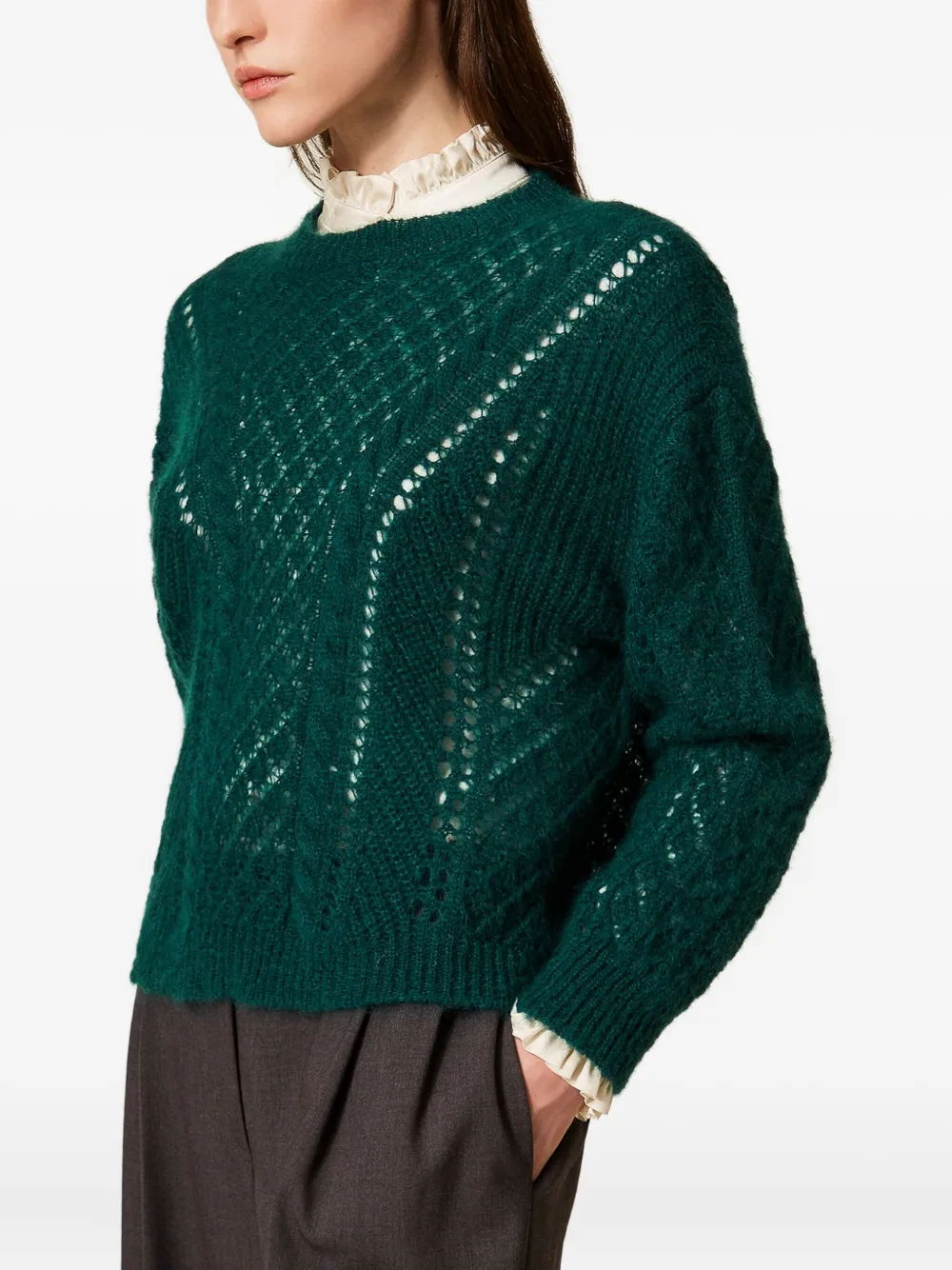 

Ажурный джемпер с косами TWINSET, зеленый