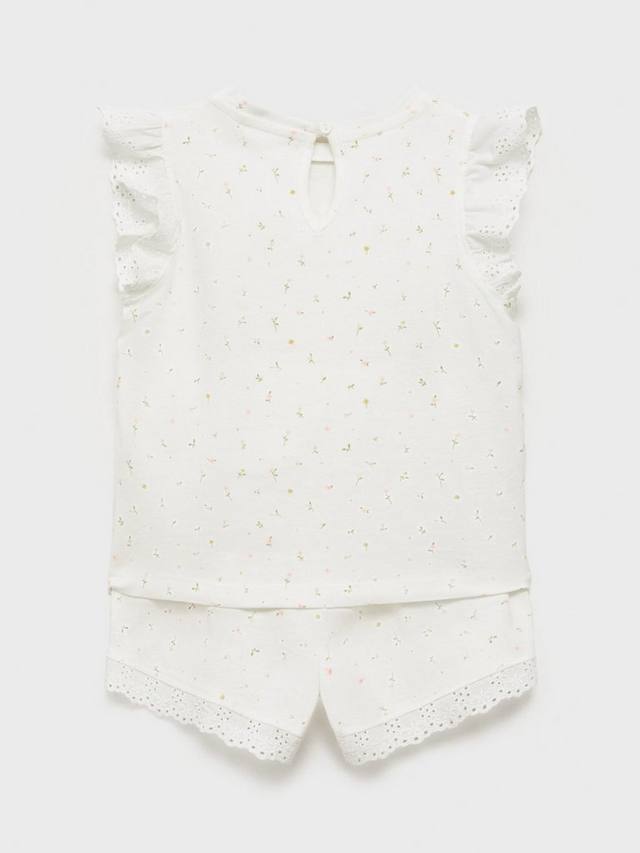 Детский хлопковый пижамный комплект с цветочным принтом Mango, Natural White — фото 3