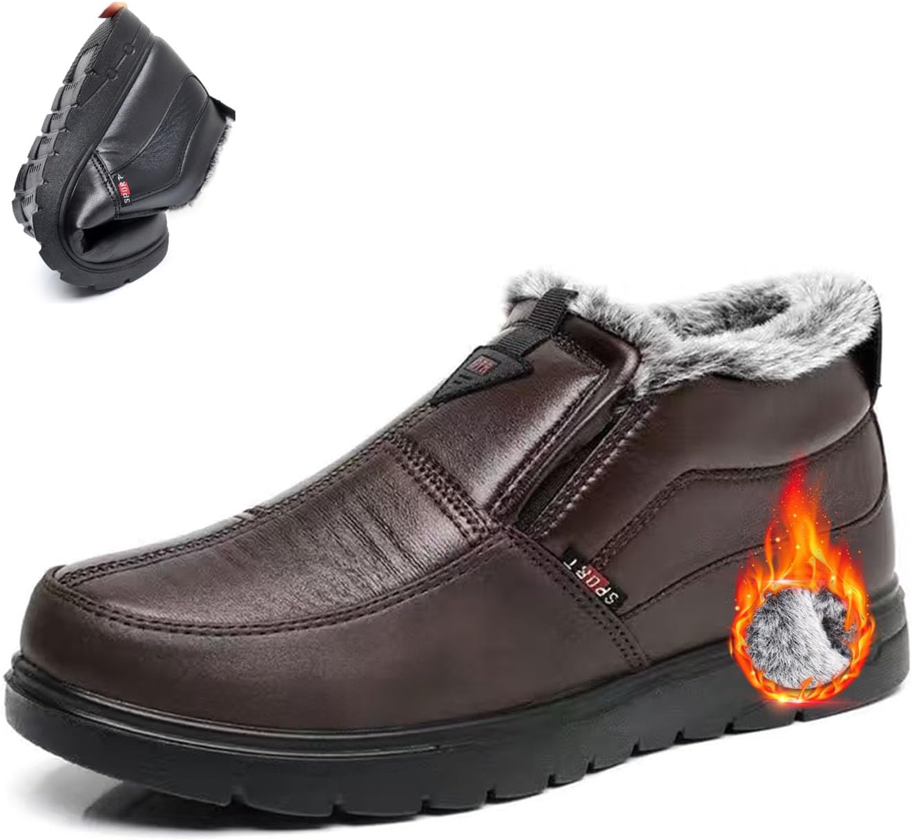 

Мужские зимние кожаные ботинки NoworFewer, водонепроницаемые, с утеплителем, ортопедические, нескользящие, мужские кожаные ботинки с легкой посадкой, зимние мужские ботинки с теплой меховой подкладкой, коричневый