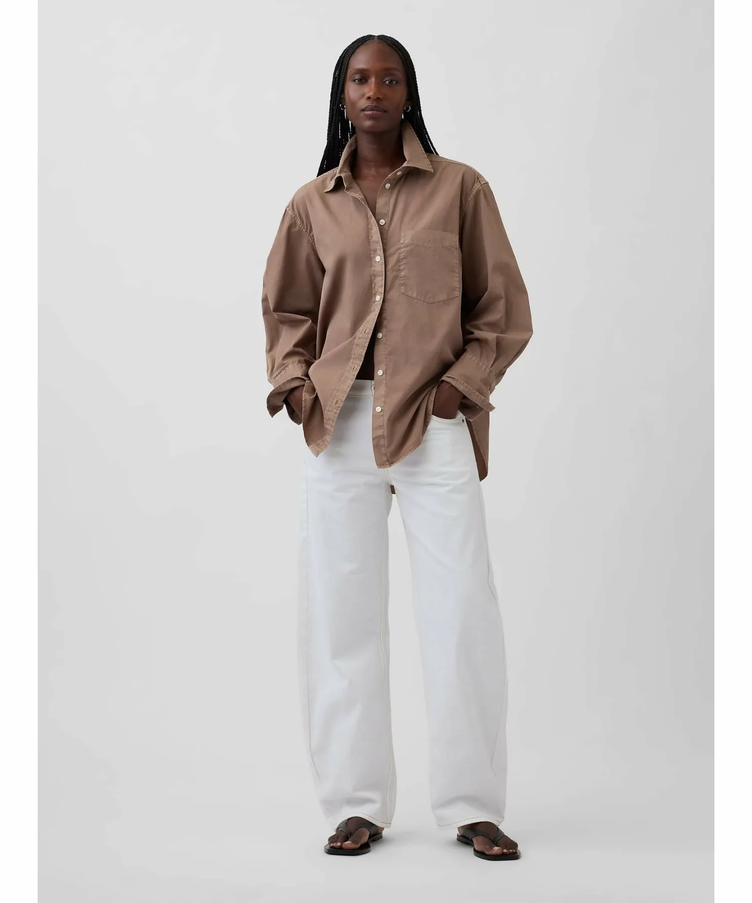 (W) Рубашка оверсайз из органического хлопкового поплина GAP, AMBER_WOOD — фото 4