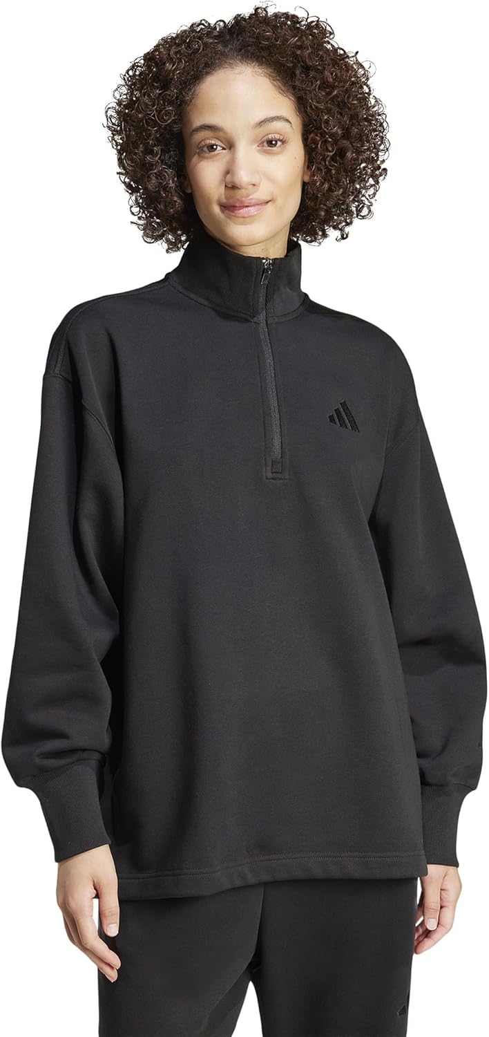 

adidas Женская флисовая оверсайз толстовка с четвертью молнией на все сезоны, Black