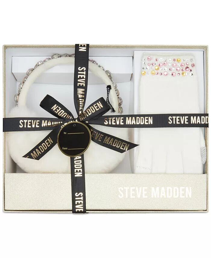 

Женские 2 шт. Набор наушников и перчаток Bedazzled Gems Steve Madden, черный
