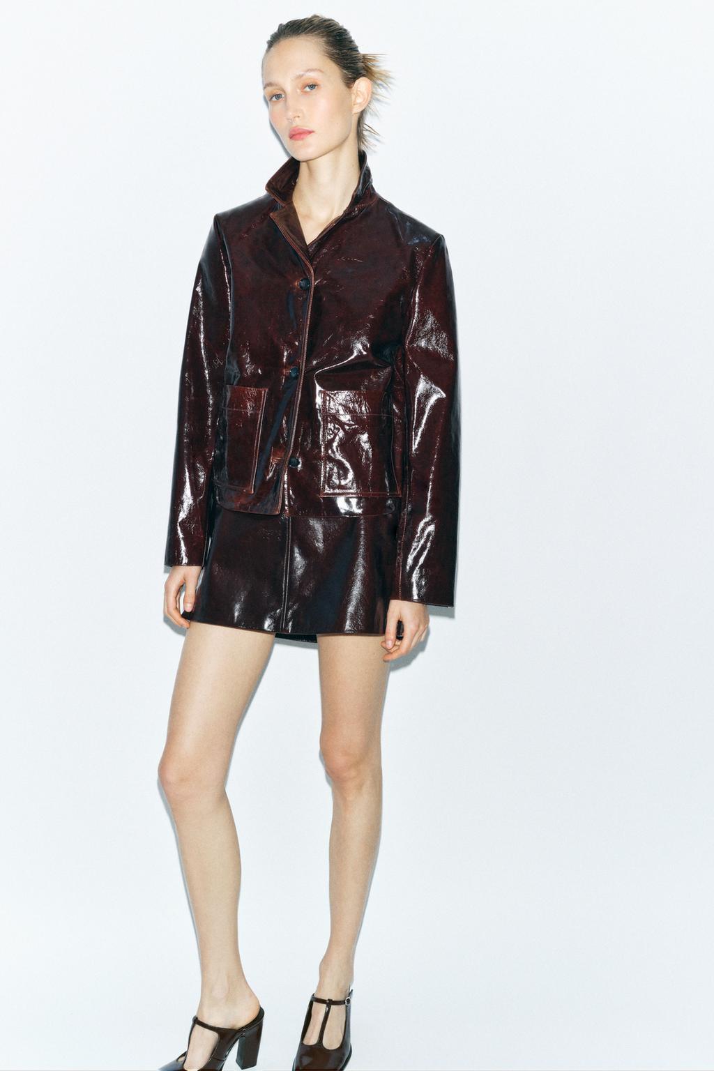

Куртка из 100% кожи коллекция zw ZARA, бордовый