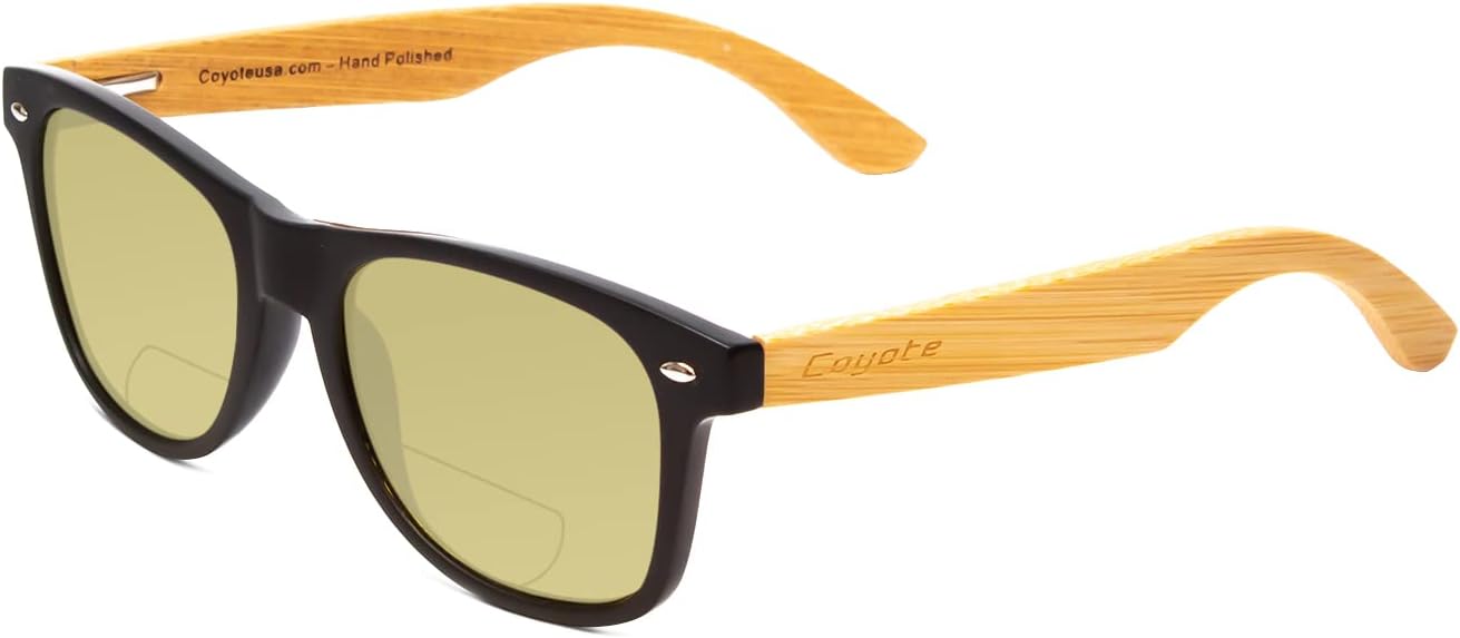 

Поляризованные солнцезащитные очки Coyote Eyewear Woodie | Дужки из натурального дерева | Универсальный дизайн | Чехол для хранения в комплекте, Black/Bamboo/Yellow Bi-focal