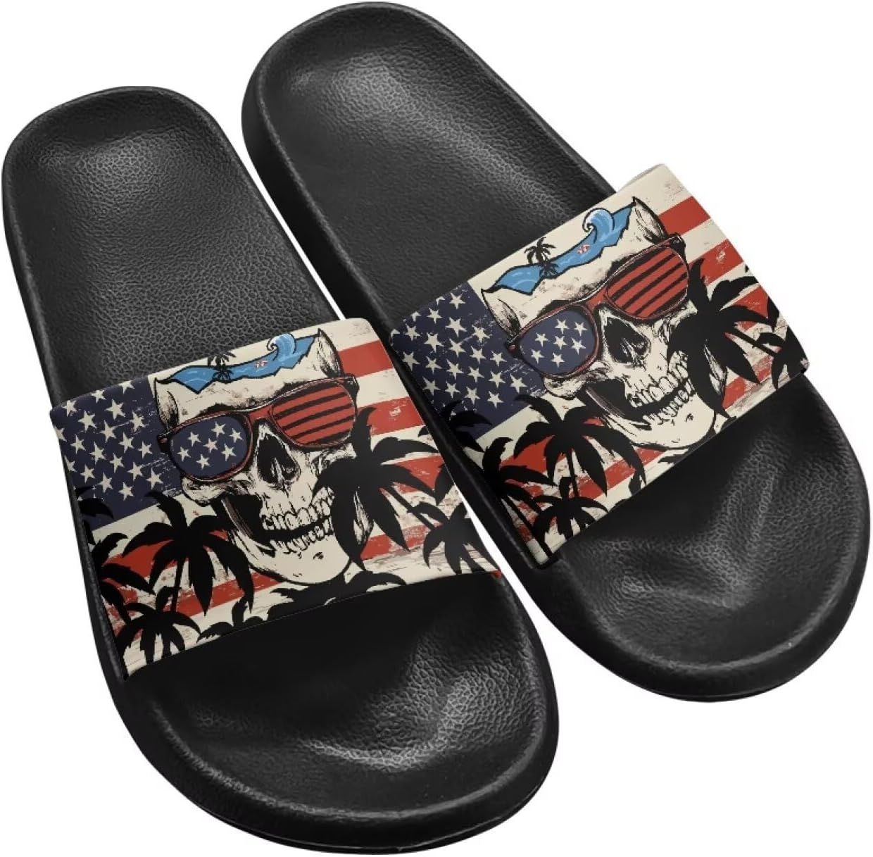 

Тапочки для женщин и мужчин, ванночные сандалии с нескользящей подошвой, мягкие тапочки с толстой подошвой, душевые туфли, размер США 6-11 Twousenru, Skull American Flag