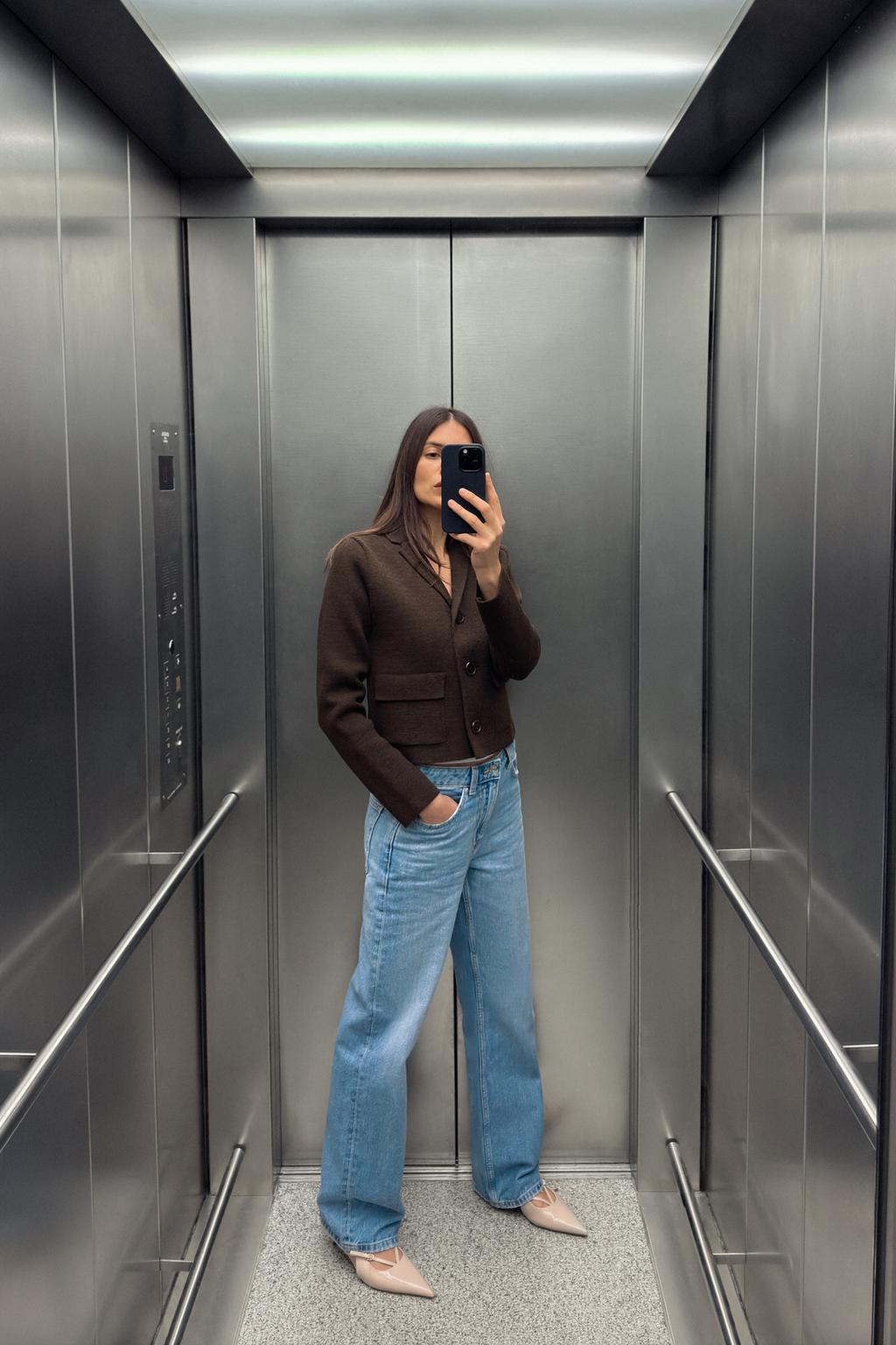 

Однотонный вязаный кардиган ZARA, коричневый
