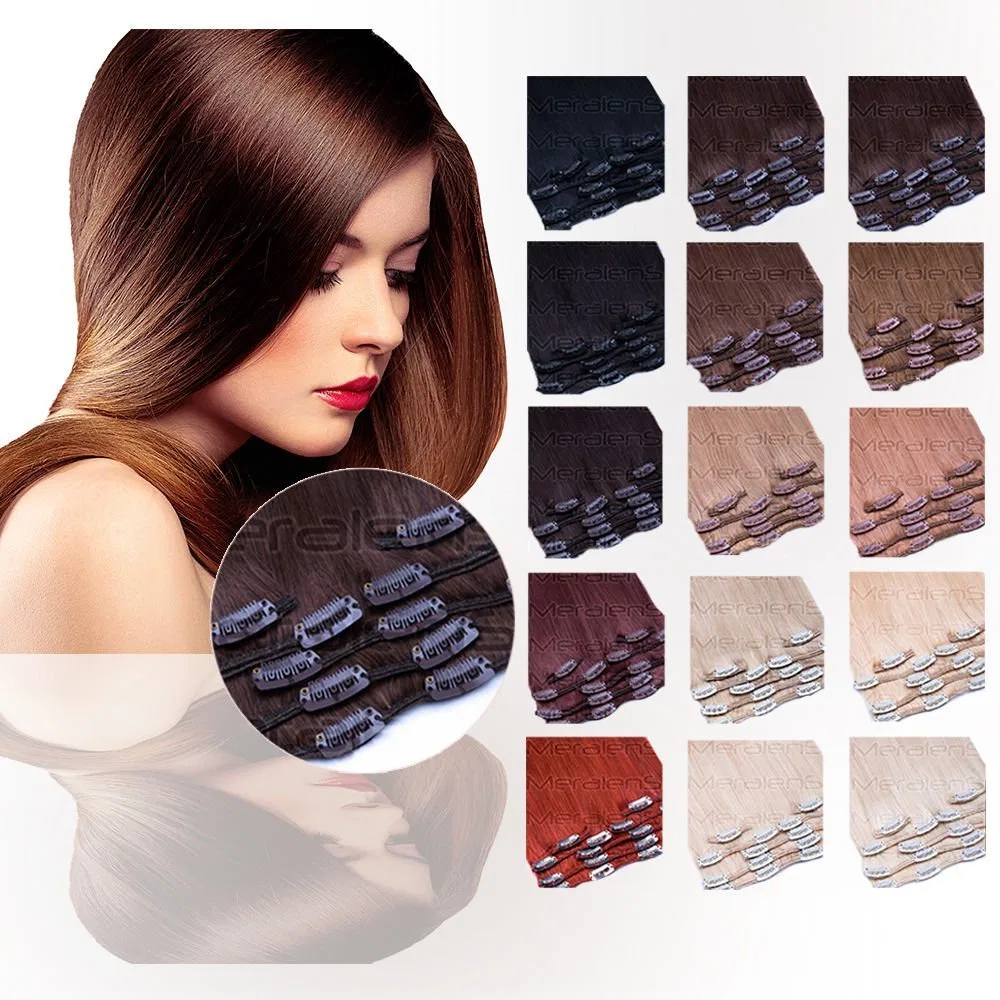 Накладные пряди на заколках Glamxtension из натуральных волос Meralens, No. 01 B Black Brown — фото 4
